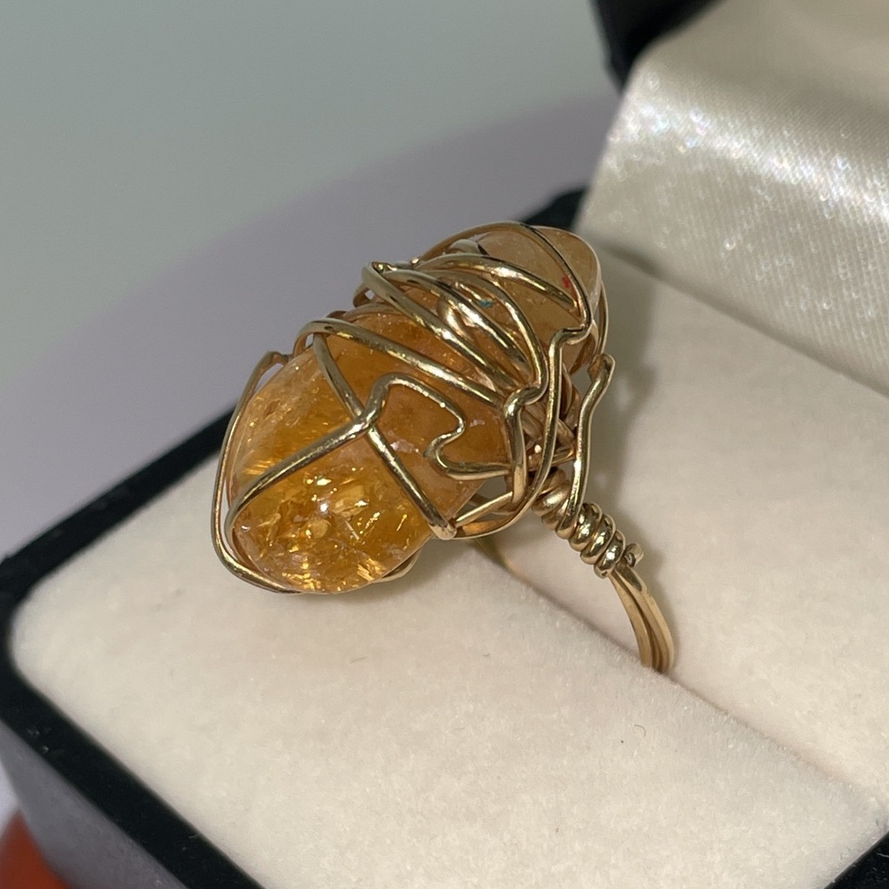 Custom Made Yellow Gold filled wire wrapped Citrine Gemstone Ring